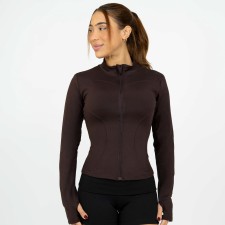 Jaqueta Slim com Zíper Poliamida Café